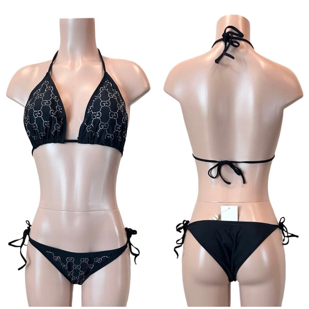 GG Monogram Logo  Black Rhinestone Bikini SZ XL